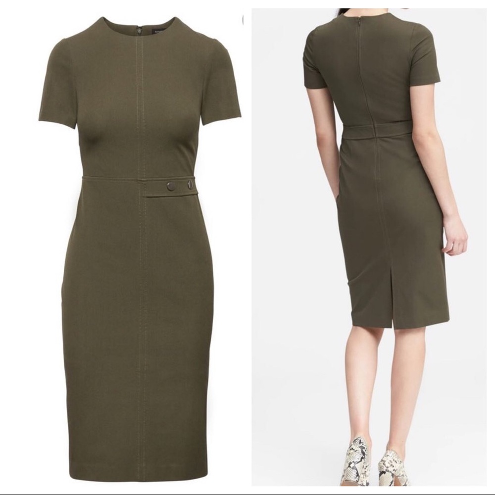 Banana Republic Bi Stretch Sheath Dress in Olive